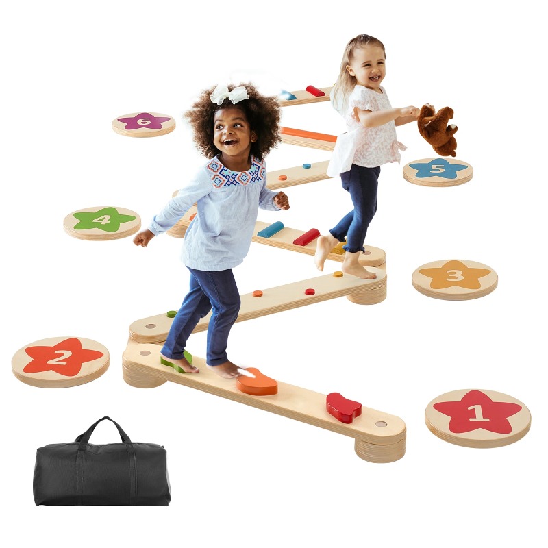 Kids Outdoor Balance Beam - 6 Piezas de Balancín de Madera