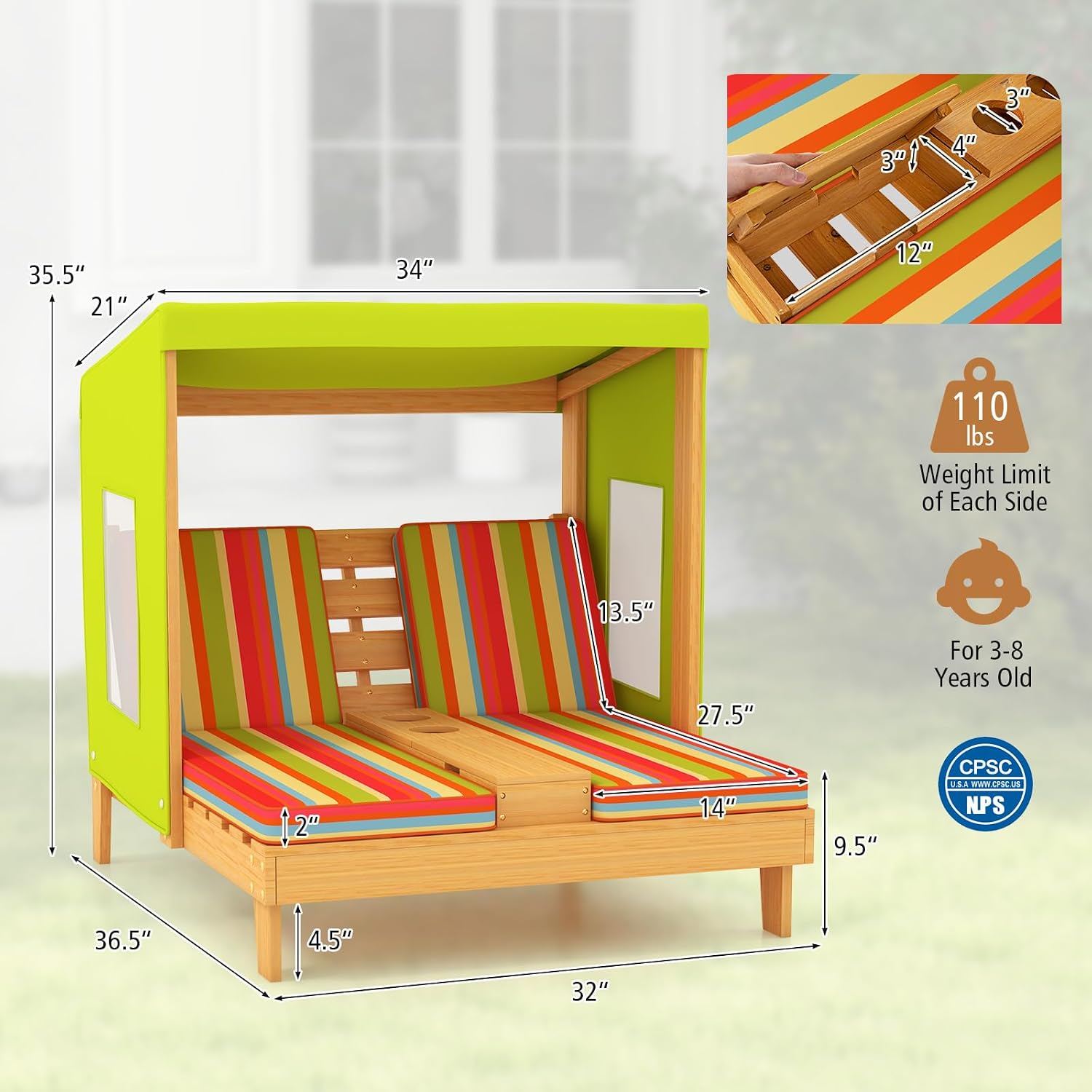 Sillón Doble de Madera para Ni - Kids Outdoor Lounge Furniture reseña y precio