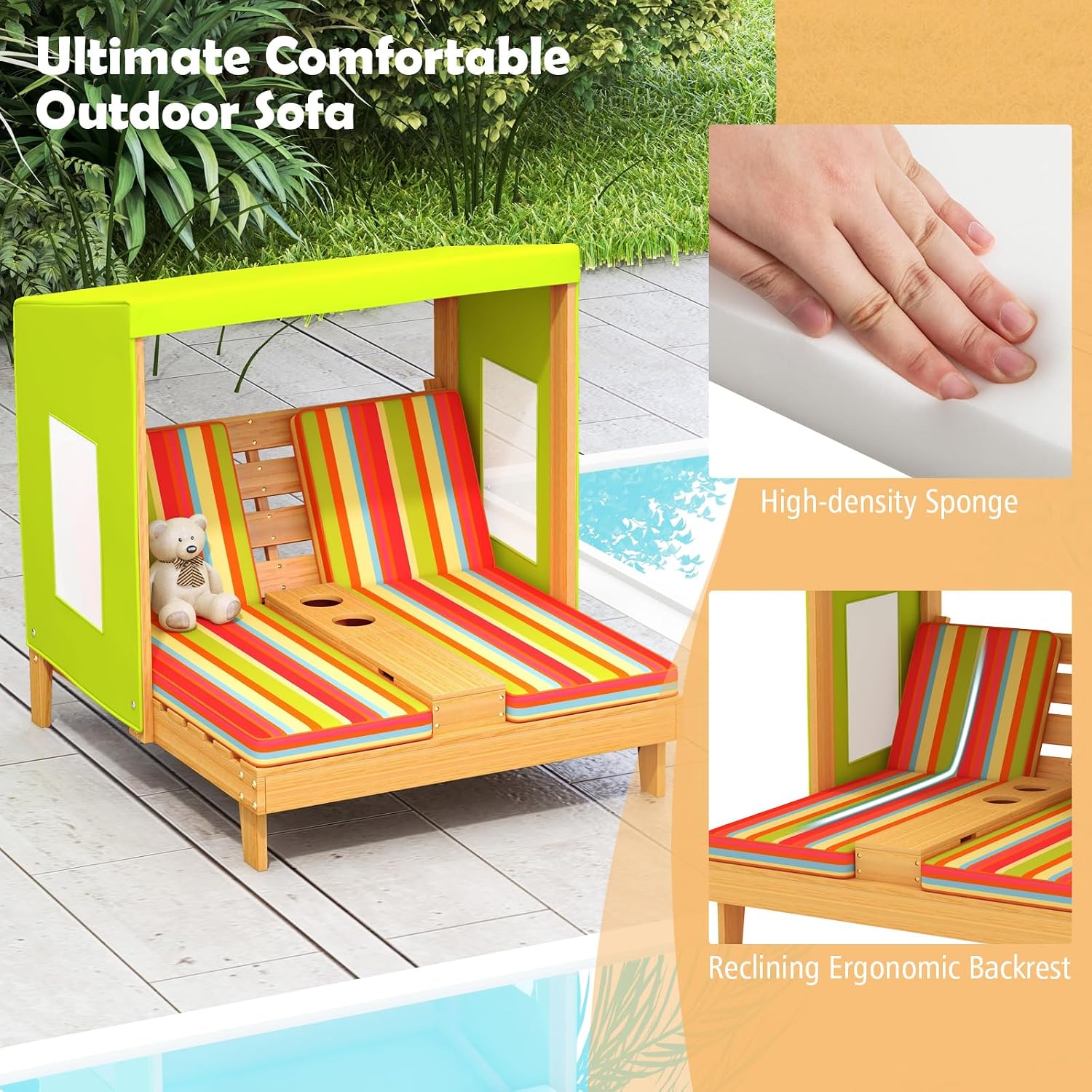 Sillón Doble de Madera para Ni - Kids Outdoor Lounge Furniture reseña y precio